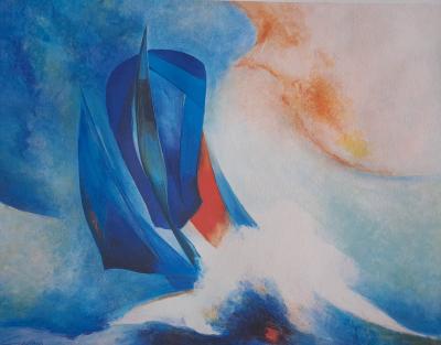 Claude Gaveau - Le voilier - Lithographie originale signée 2