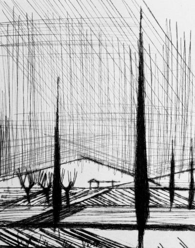 Bernard BUFFET - Les cyprès, 1959 - Pointe-sèche originale signée au crayon 2