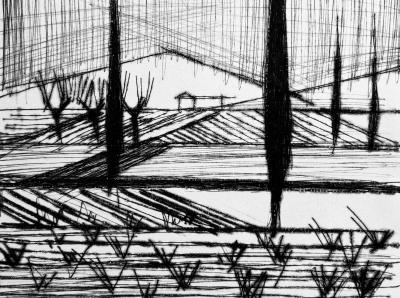Bernard BUFFET - Les cyprès, 1959 - Pointe-sèche originale signée au crayon 2