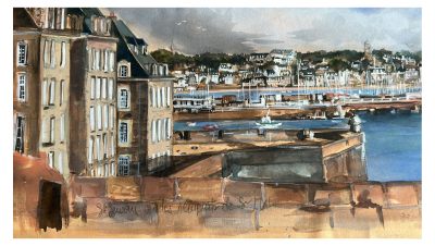 Alexandre Bonade - Saint-Servan vu des remparts de Saint-Malo  - Aquarelle - signée - 2003 2
