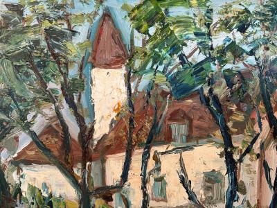 Roland Dubuc - Maison derrière les arbres - Huile sur Toile - Signée 2