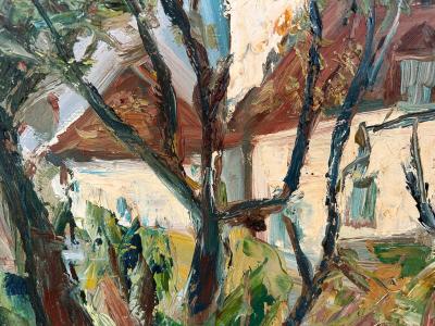 Roland Dubuc - Maison derrière les arbres - Huile sur Toile - Signée 2