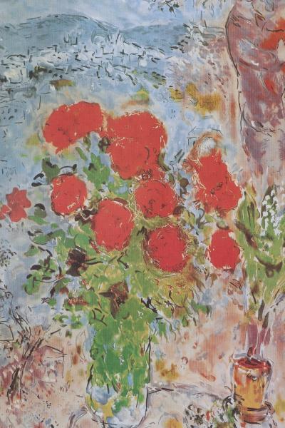 Marc CHAGALL : Le bouquet rouge, Lithographie signée, 1989, 500ex 2