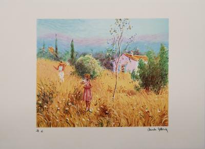 Claude FOSSOUX : La cueillette de fleurs, Lithographie signée 2