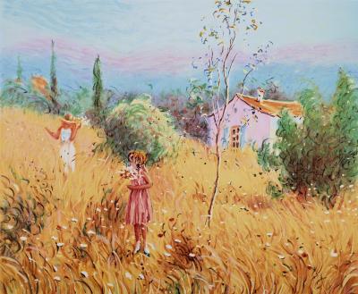 Claude FOSSOUX : La cueillette de fleurs, Lithographie signée 2