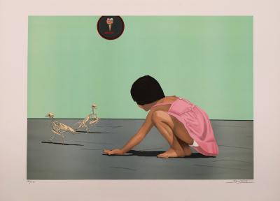 Jacques DETRAIT : Jeune Fille et les oiseaux, Lithographie originale signée 2
