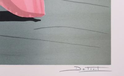 Jacques DETRAIT : Jeune Fille et les oiseaux, Lithographie originale signée 2