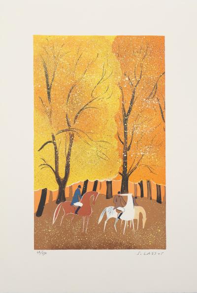 Serge LASSUS : Cavaliers en Automne, Lithographie originale signée 2