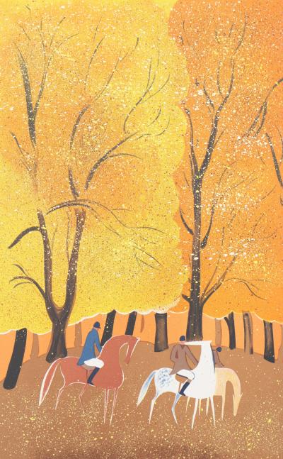 Serge LASSUS : Cavaliers en Automne, Lithographie originale signée 2