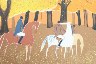Serge LASSUS : Cavaliers en Automne, Lithographie originale signée 2