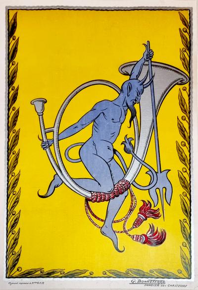 Georges Bonneterre, Le Diable Bleu sur son clairon, lithographie, vers 1900