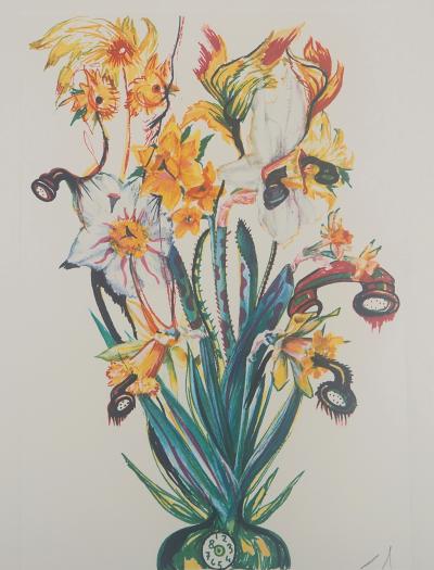 Salvador Dali - Narcissus: Surrealist Flower with Telephones, 1972 - Original signed lithograph 2