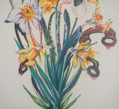Salvador Dali - Narcissus: Surrealist Flower with Telephones, 1972 - Original signed lithograph 2