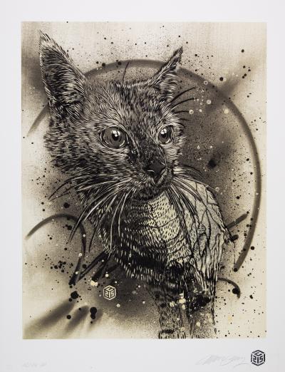 C215 : Chaton gris - Lithographie originale signée