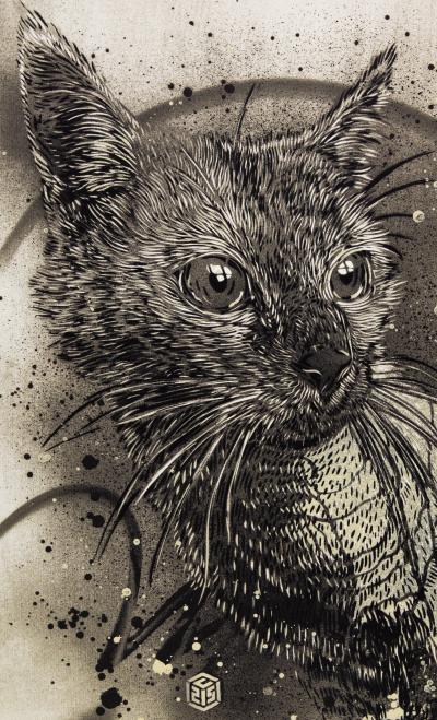 C215 : Chaton gris - Lithographie originale signée 2