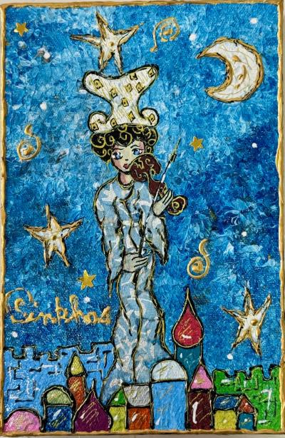 PINKHAS -Violoniste au clair de lune - 2025 - Technique mixte sur toile - Signée 2