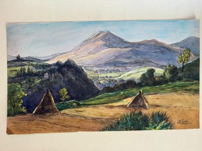 Marcel SOSSON - La moisson 1943 - Aquarelle