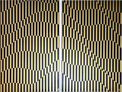 Wiesje Van Dam, Diptyque Jeu de ligne, acrylique sur panneau, 2020