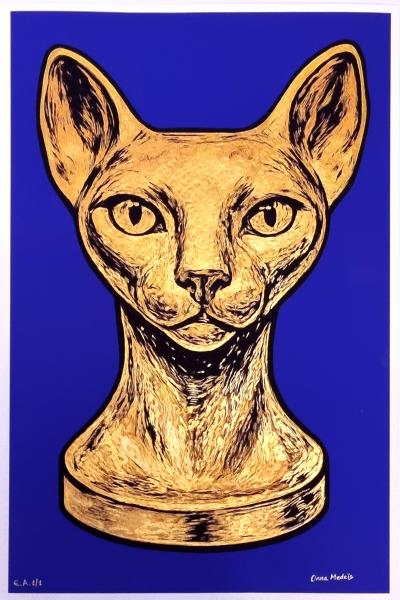 Onna Medeis, Sphynx (Bleu K), sérigraphie dorée, 2020 2