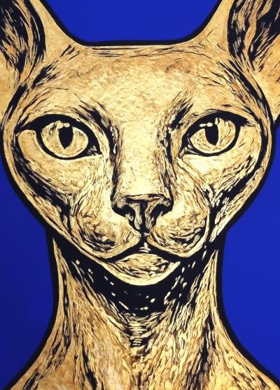 Onna Medeis, Sphynx (Bleu K), sérigraphie dorée, 2020 2