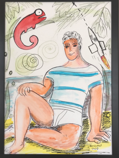 Bernard ROLLAND - Le caméléon , 2020 - Encre et aquarelle signée. 2