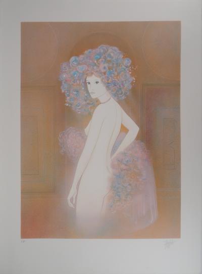 Guy RIBES: Young girl in flowers - Original signed lithograph 2