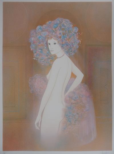 Guy RIBES: Young girl in flowers - Original signed lithograph 2