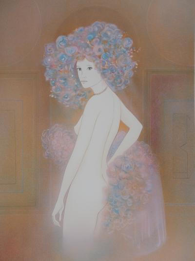 Guy RIBES: Young girl in flowers - Original signed lithograph 2