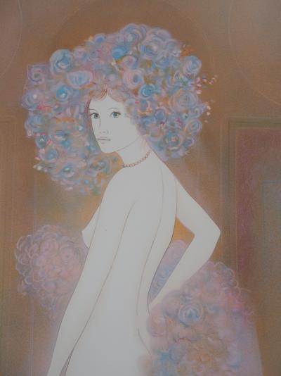 Guy RIBES: Young girl in flowers - Original signed lithograph 2