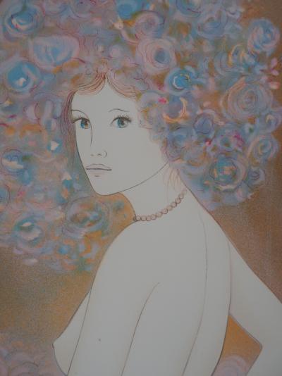 Guy RIBES: Young girl in flowers - Original signed lithograph 2
