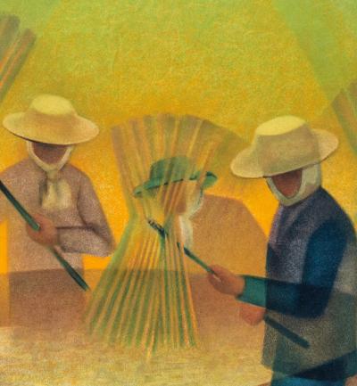 Louis Toffoli: Rice threshers in Thailand - Original signed lithograph 2