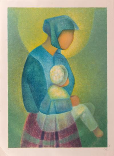 Louis TOFFOLI : La Maternité bleue - Lithographie originale signée 2