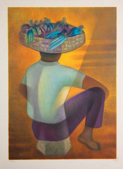 Louis TOFFOLI : Vendeur d’oiseaux - Lithographie originale signée