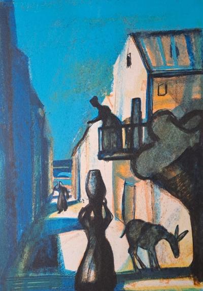 Georges BRIATA - La ruelle et les villageoises - Lithographie originale signée au crayon 2