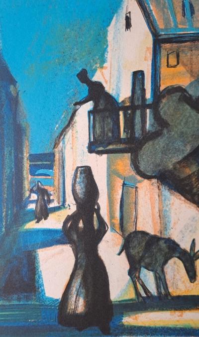 Georges BRIATA - La ruelle et les villageoises - Lithographie originale signée au crayon 2