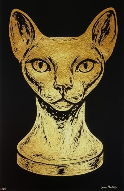 Onna Medeis, Sphynx (Noir), sérigraphie dorée, 2020 2
