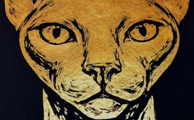 Onna Medeis, Sphynx (Noir), sérigraphie dorée, 2020 2