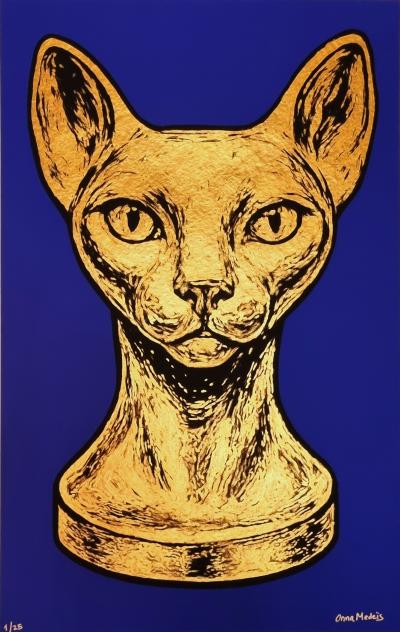 Onna Medeis, Sphynx (Bleu K), sérigraphie dorée, 2020 2