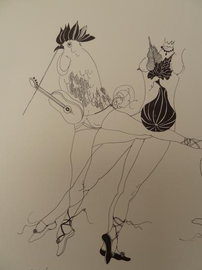 François BOUCHEIX: The Musician Roosters - Original signed lithograph 2
