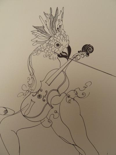 François BOUCHEIX: The Musician Roosters - Original signed lithograph 2