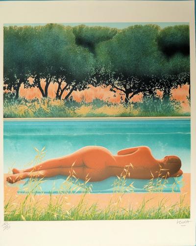 Daniel SCIORA : Nu autour de la piscine - Lithographie originale signée 2