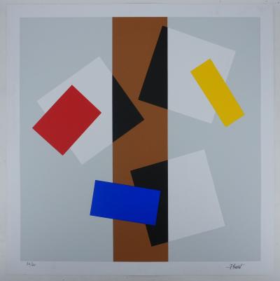 Joël FROMENT : Composition à la ligne dorée - Sérigraphie originale Signée 2
