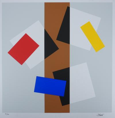Joël FROMENT : Composition à la ligne dorée - Sérigraphie originale Signée 2