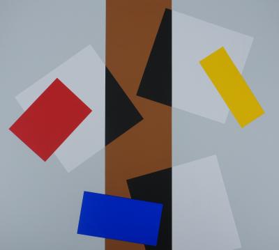 Joël FROMENT : Composition à la ligne dorée - Sérigraphie originale Signée 2