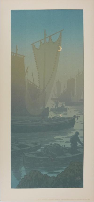 Henri RIVIERE : La féérie des heures, Premier Quartier, Lithographie originale signée 2