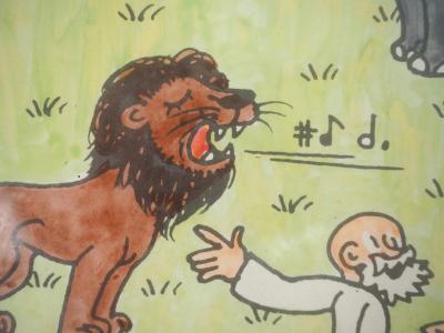 Jean EFFEL - Adam et Eve avec le lion et l’éléphant - Aquarelle originale Signée 2