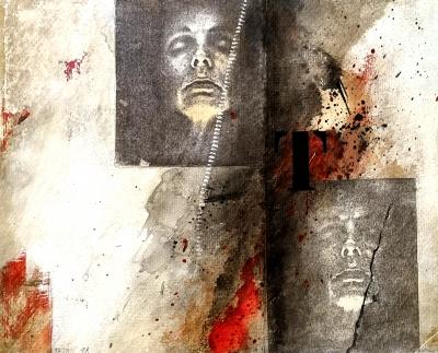 Michèle Tajan, Autoportrait, technique mixte signée, 1998 2
