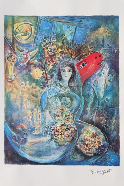 Marc CHAGALL : La mariée aux fleurs, Lithographie signée, 1989, 500ex