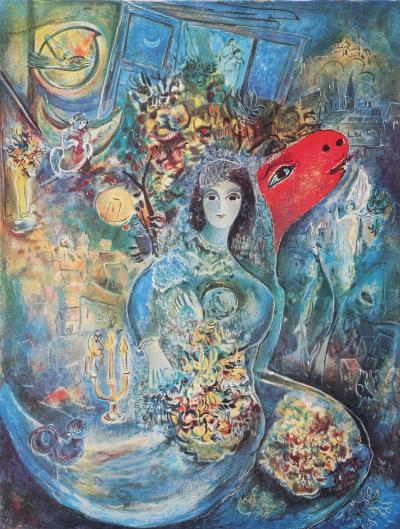 Marc CHAGALL : La mariée aux fleurs, Lithographie signée, 1989, 500ex 2