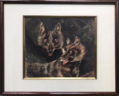 Jean-Louis Amédée BEAUJOUAN – Die Wölfe, um 1830 – Öl auf Papier, signiert 2